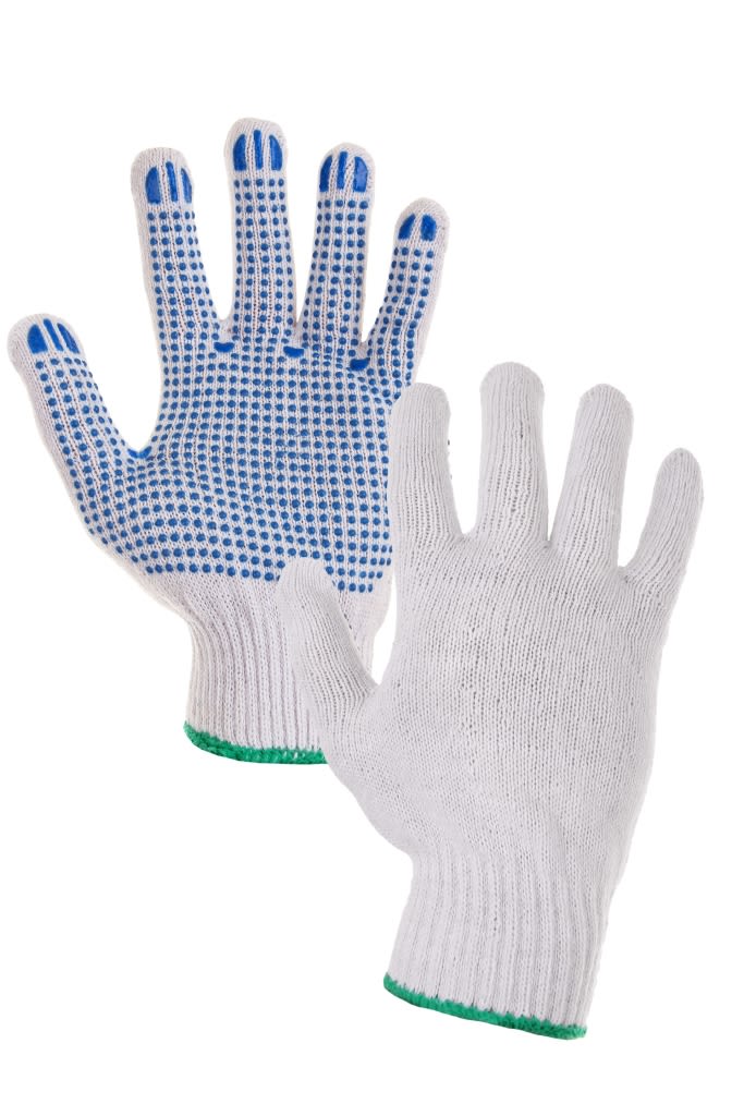 Textilní rukavice FALO Canis, textilní, s PVC terčíky, bílo-modré 