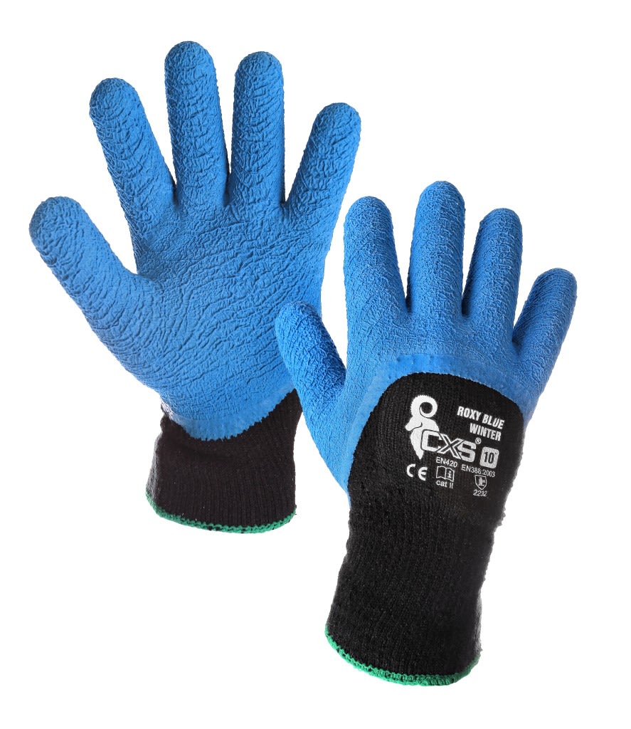 Zimní rukavice ROXY BLUE WINTER, máčené v latexu, černo - modré Canis 